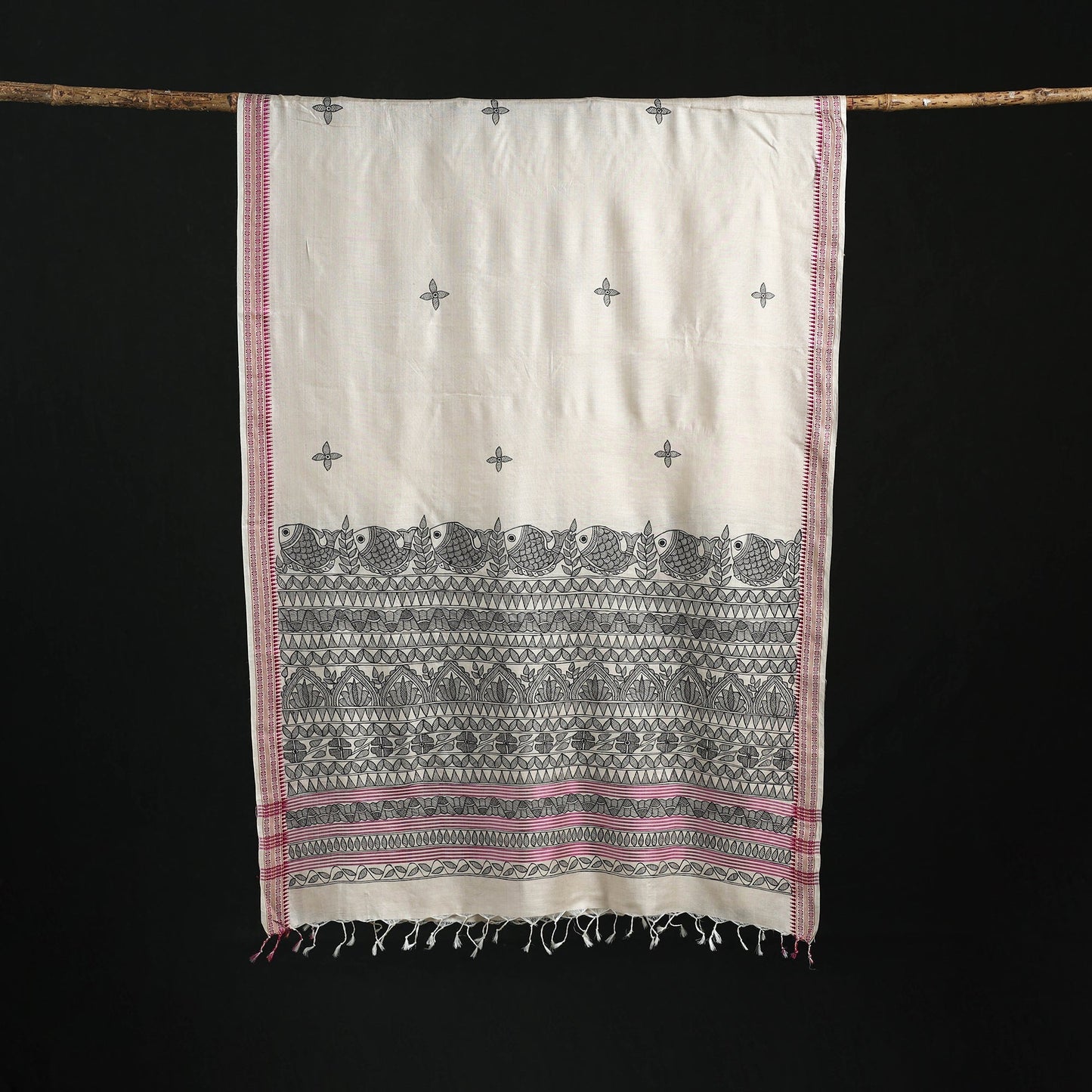 Handpainted madhubani handloom tussar cotton dupatta 35