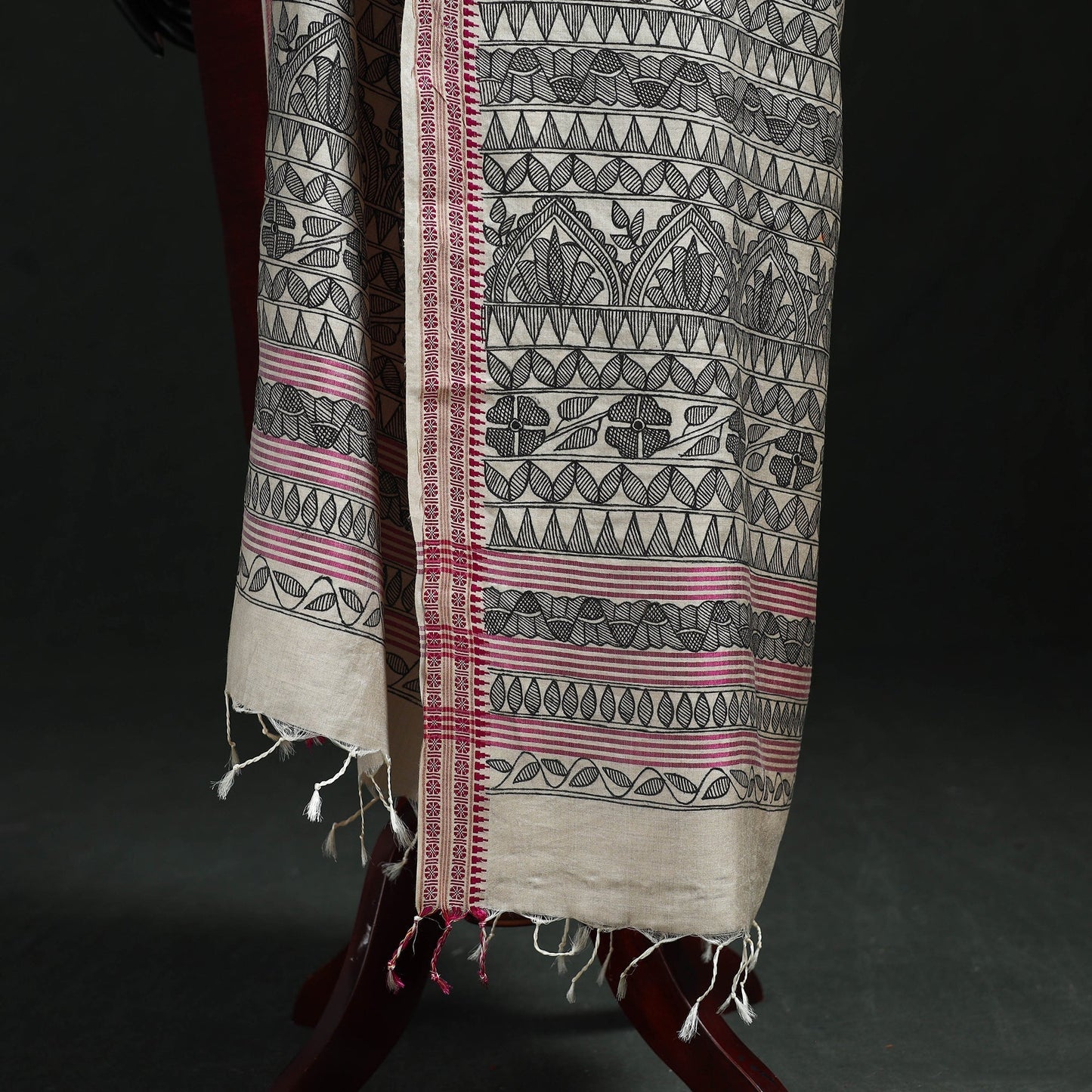 Handpainted madhubani handloom tussar cotton dupatta 35