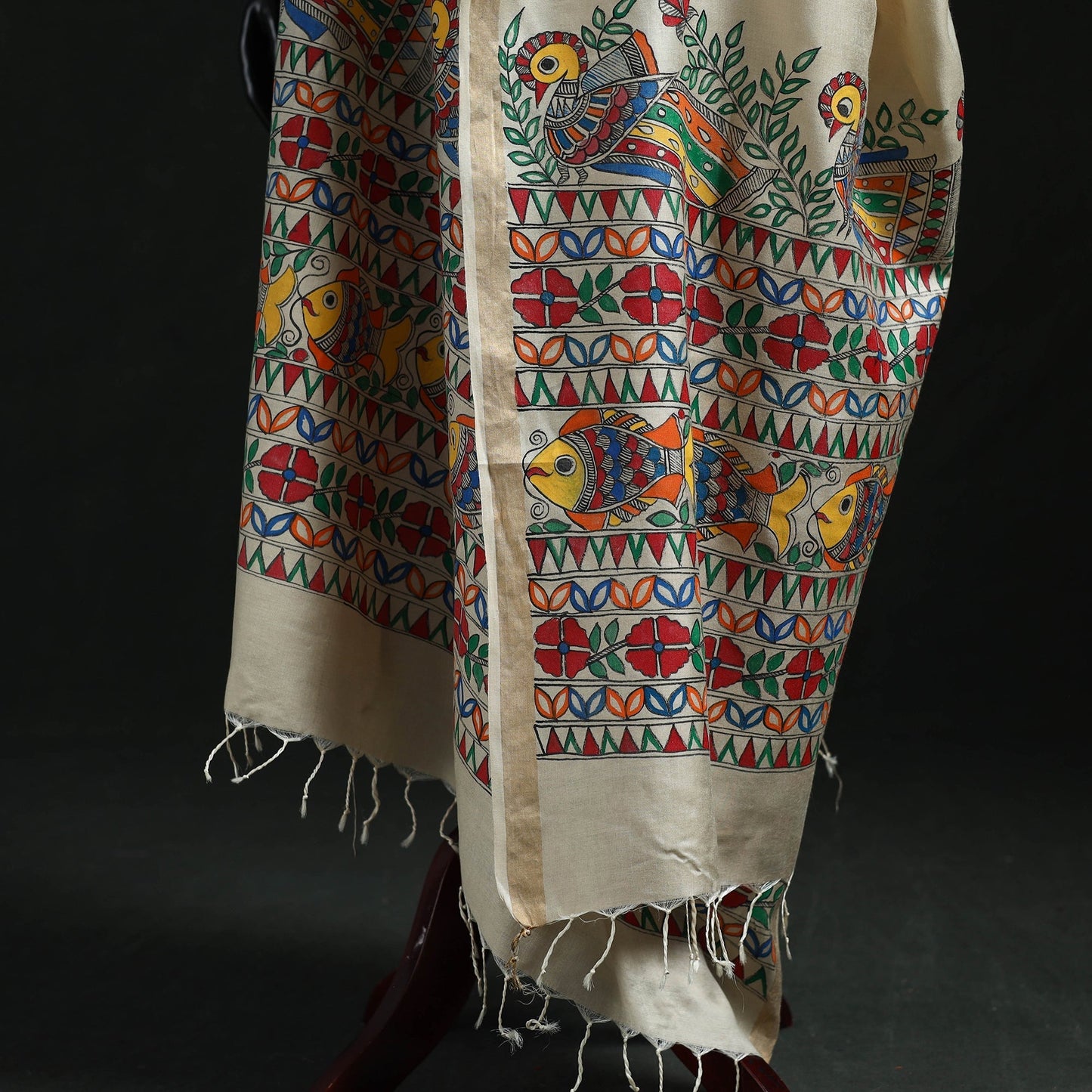 Handpainted madhubani handloom tussar cotton dupatta 36