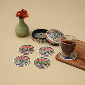 Beige - handpainted paper mache coaster with box (set of 6)