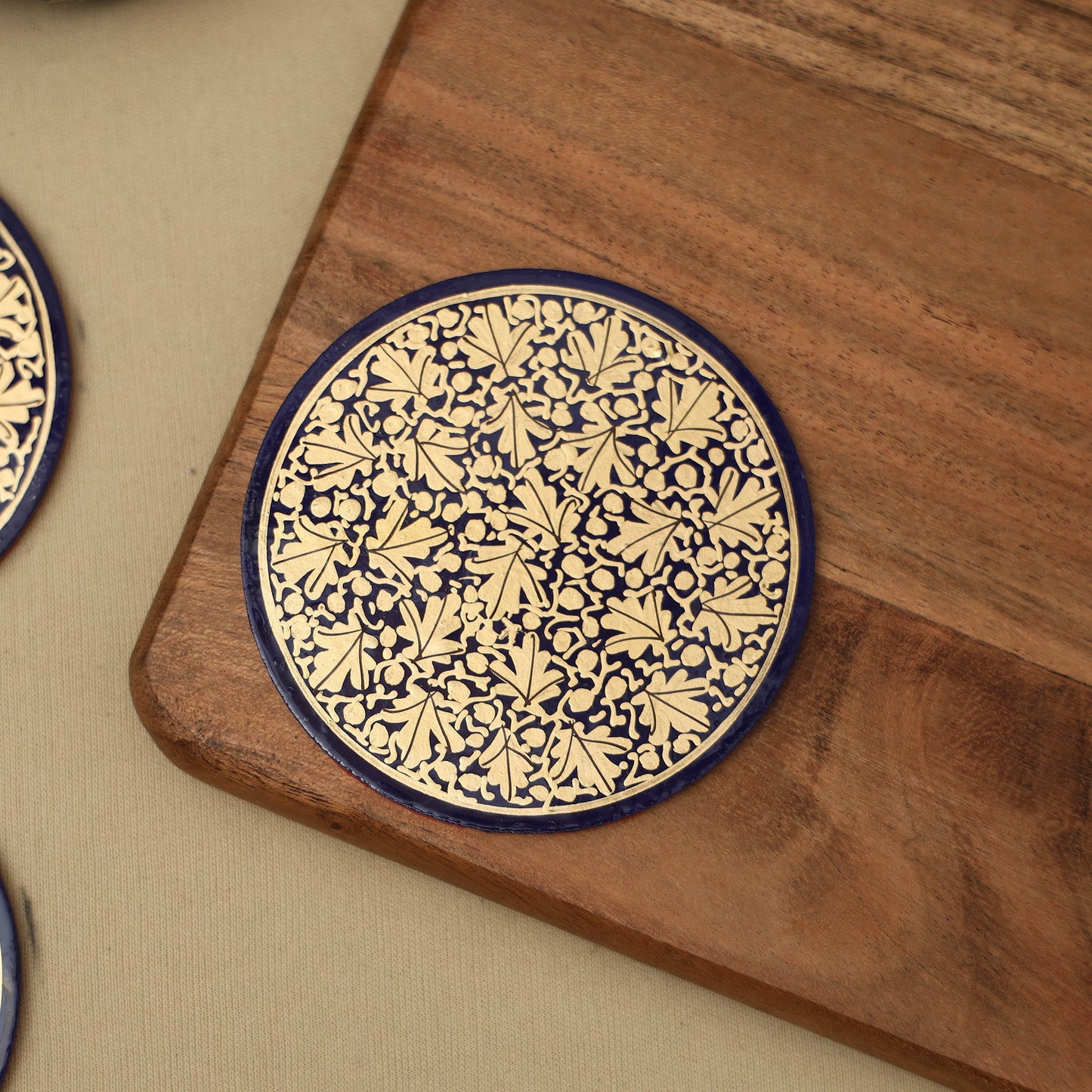 Beige - handpainted paper mache coaster with box (set of 6)