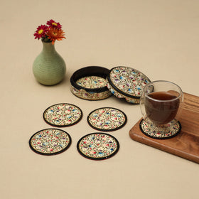 Beige - handpainted paper mache coaster with box (set of 6)