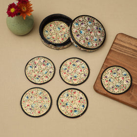 Beige - handpainted paper mache coaster with box (set of 6)