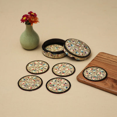 Beige - handpainted paper mache coaster with box (set of 6)
