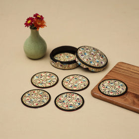 Beige - handpainted paper mache coaster with box (set of 6)