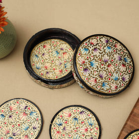 Beige - handpainted paper mache coaster with box (set of 6)