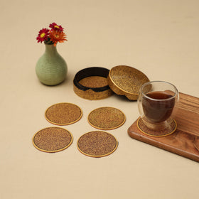 Beige - handpainted paper mache coaster with box (set of 6)