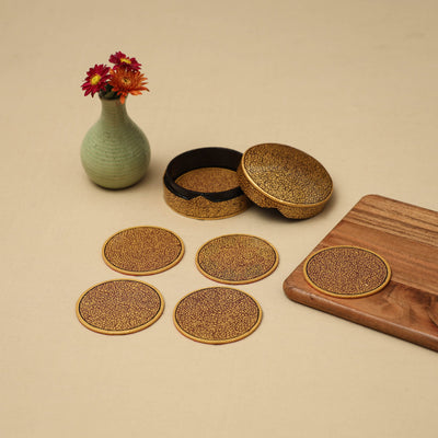 Beige - handpainted paper mache coaster with box (set of 6)