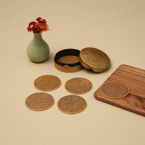 Beige - handpainted paper mache coaster with box (set of 6)