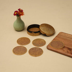 Beige - handpainted paper mache coaster with box (set of 6)