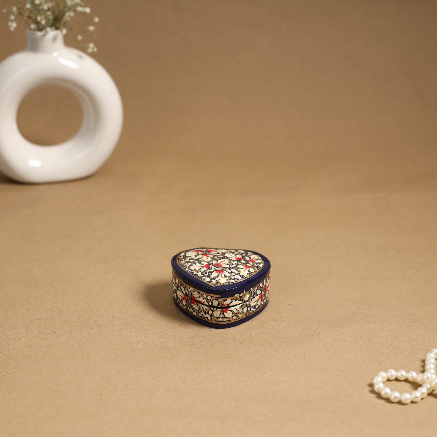 Beige - handpainted paper mache multipurpose box 16