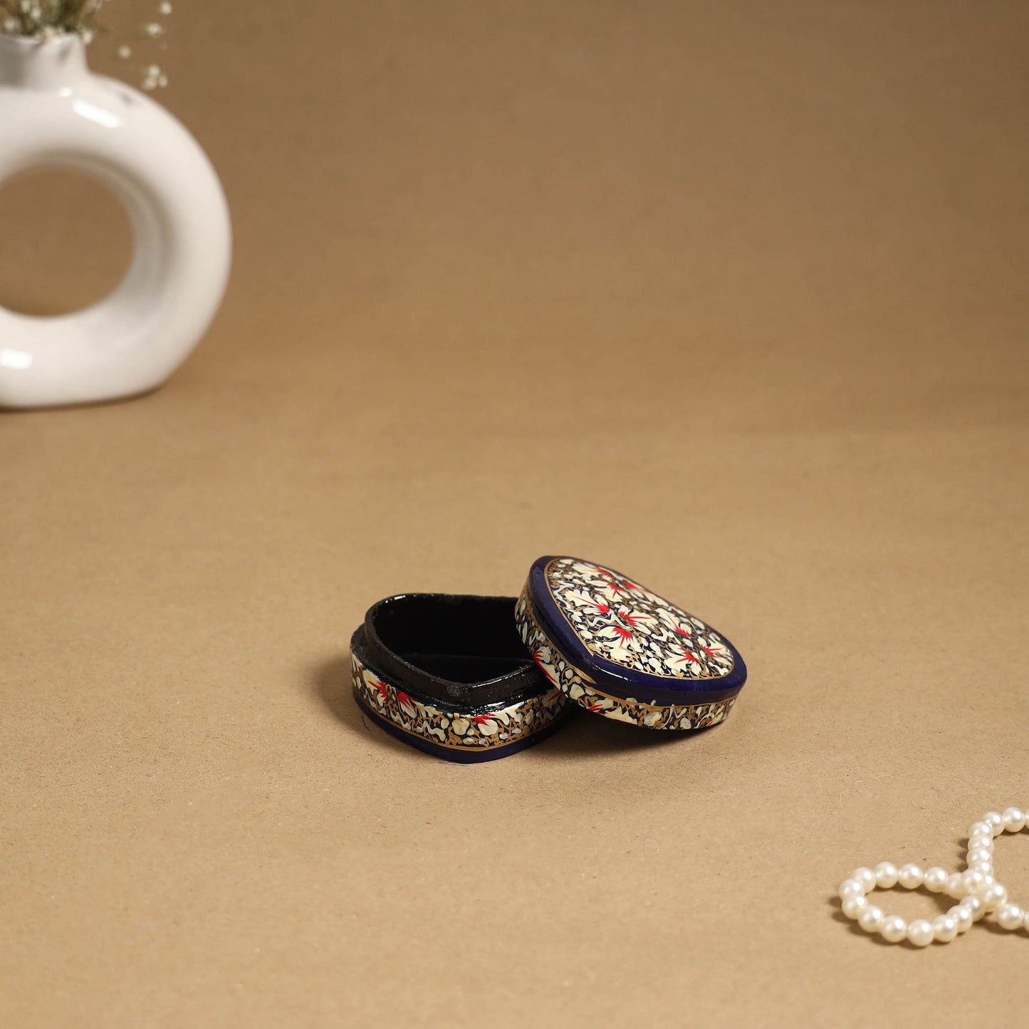 Beige - handpainted paper mache multipurpose box 16