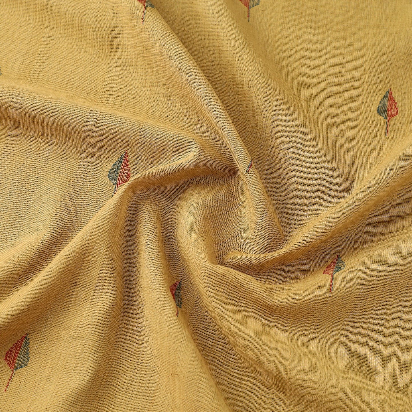 Beige Handspun Handloom Natural Dyed Cotton Jamdani Fabric