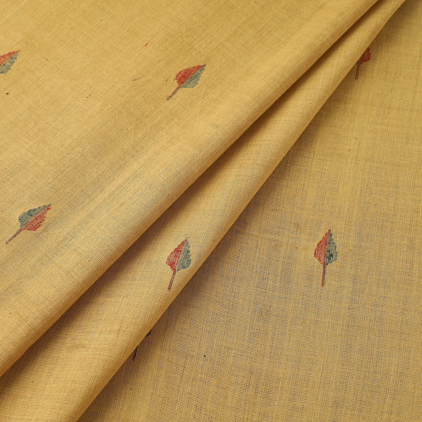 Beige Handspun Handloom Natural Dyed Cotton Jamdani Fabric
