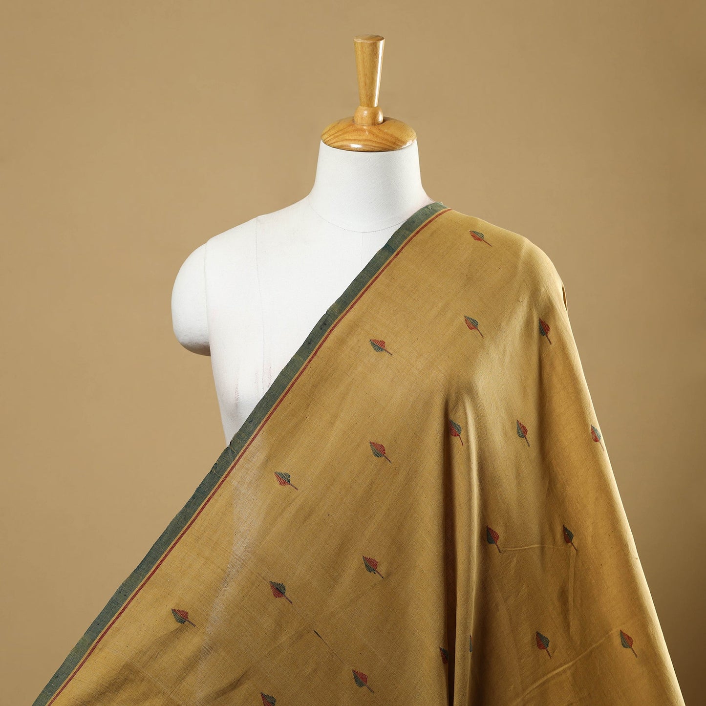 Beige Handspun Handloom Natural Dyed Cotton Jamdani Fabric