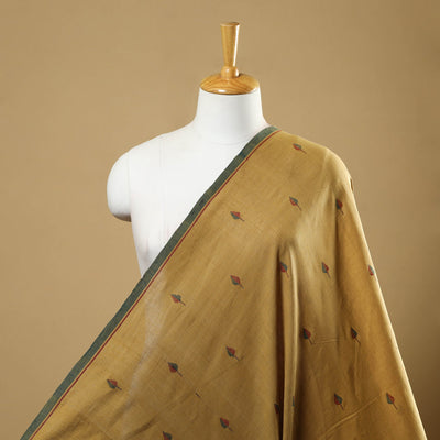 Beige Handspun Handloom Natural Dyed Cotton Jamdani Fabric