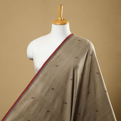 Beige Handspun Handloom Natural Dyed Cotton Jamdani Fabric