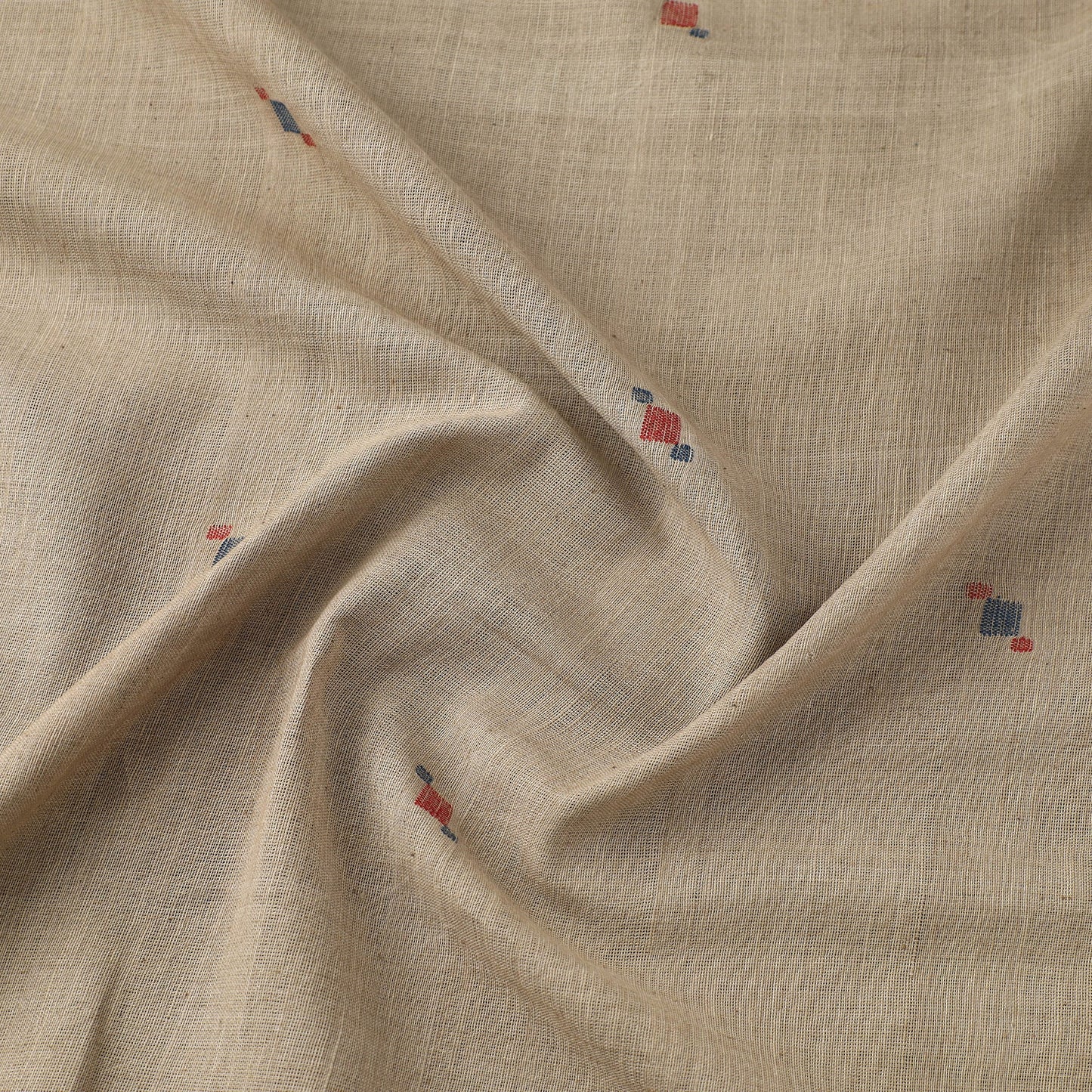 Beige Handspun Handloom Natural Dyed Cotton Jamdani Fabric