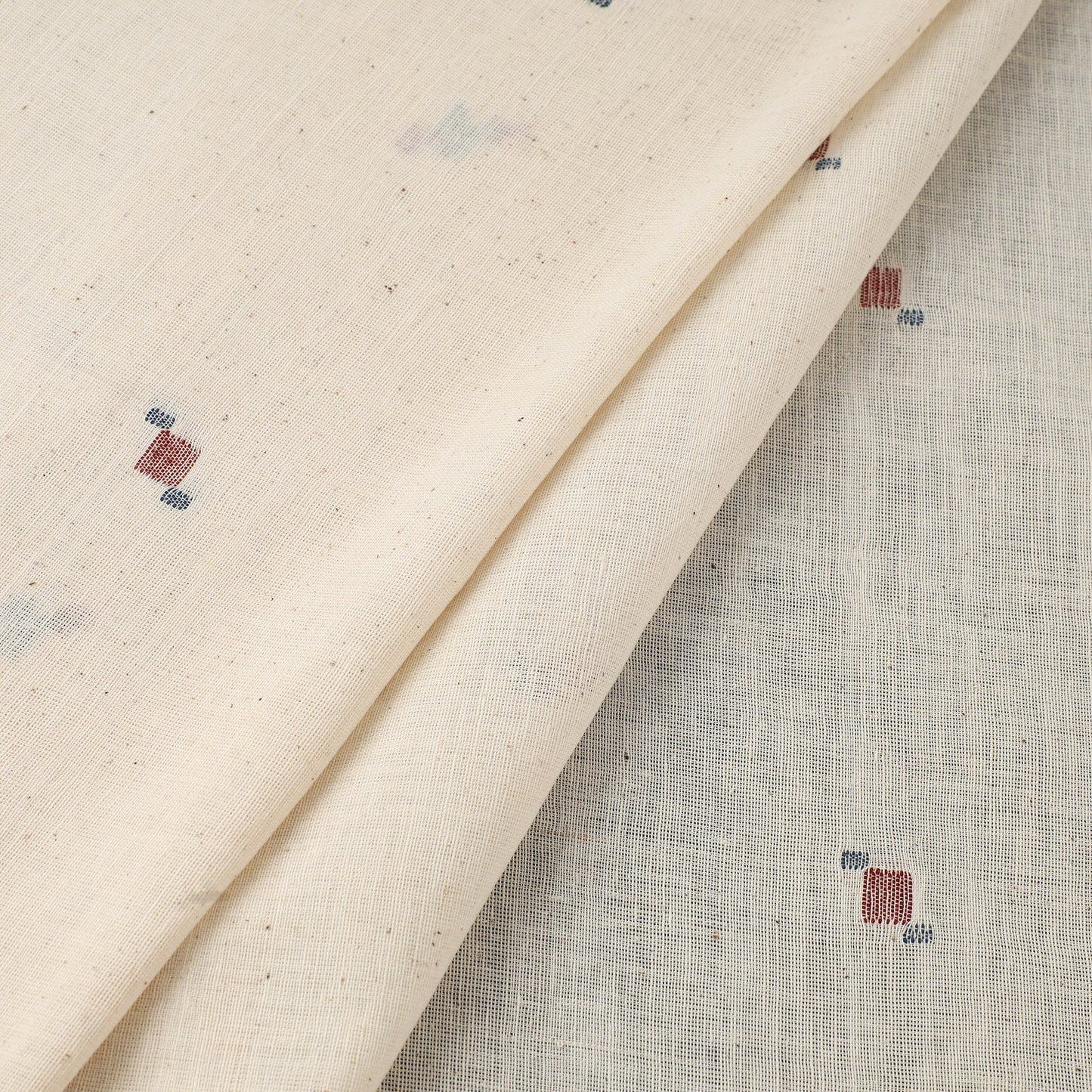 Beige Handspun Handloom Natural Dyed Cotton Kora Jamdani Fabric