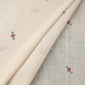 Beige Handspun Handloom Natural Dyed Cotton Kora Jamdani Fabric