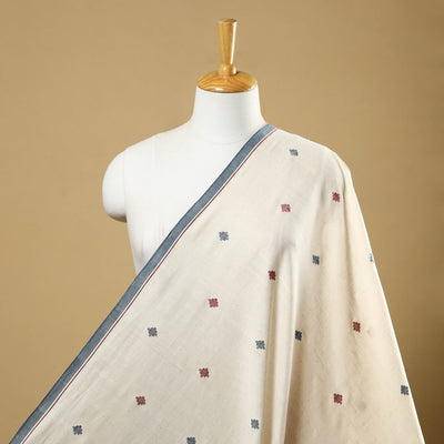 Beige Handspun Handloom Natural Dyed Cotton Kora Jamdani Fabric