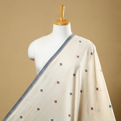 Beige Handspun Handloom Natural Dyed Cotton Kora Jamdani Fabric