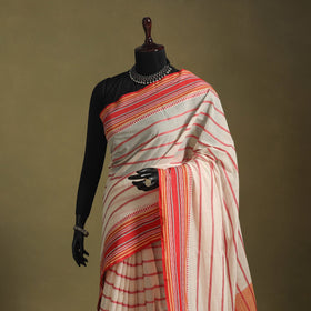 Beige - handwoven cotton begumpuri saree 26 - handcrafted