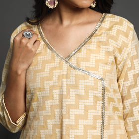 Buy Beige Handwoven Cutwork Cotton Banarasi Kurta Online