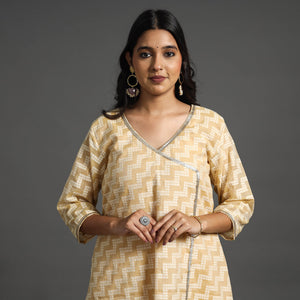 Buy Beige Handwoven Cutwork Cotton Banarasi Kurta Online