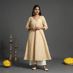 Buy Beige Handwoven Cutwork Cotton Banarasi Kurta Online