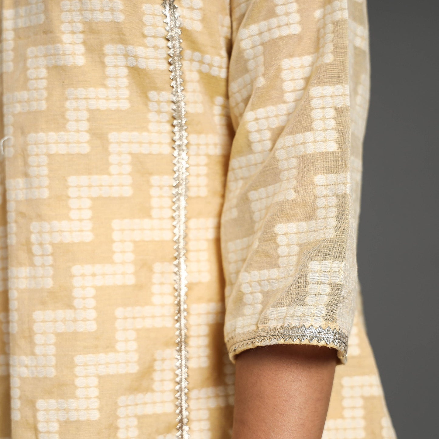 Buy Beige Handwoven Cutwork Cotton Banarasi Kurta Online