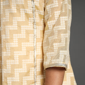 Buy Beige Handwoven Cutwork Cotton Banarasi Kurta Online
