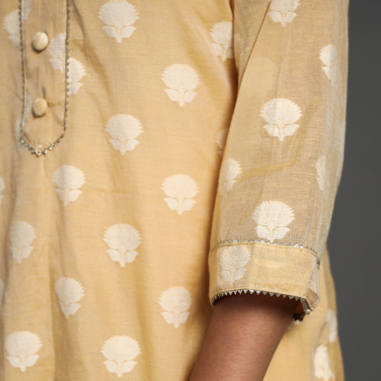  Beige Handwoven Cutwork Cotton Banarasi Kurta Online