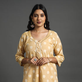  Beige Handwoven Cutwork Cotton Banarasi Kurta Online