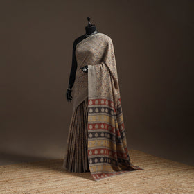 Handwoven natural dyed pedana merino wool kalamkari saree