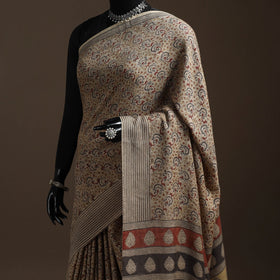 Handwoven natural dyed pedana merino wool kalamkari saree