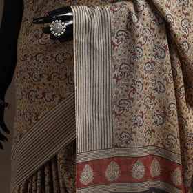 Handwoven natural dyed pedana merino wool kalamkari saree