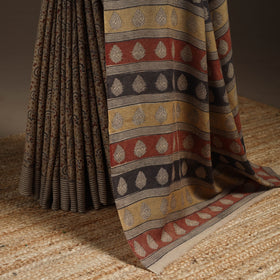 Handwoven natural dyed pedana merino wool kalamkari saree