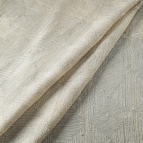 Beige - handwoven pure tussar silk kantha work fabric 01