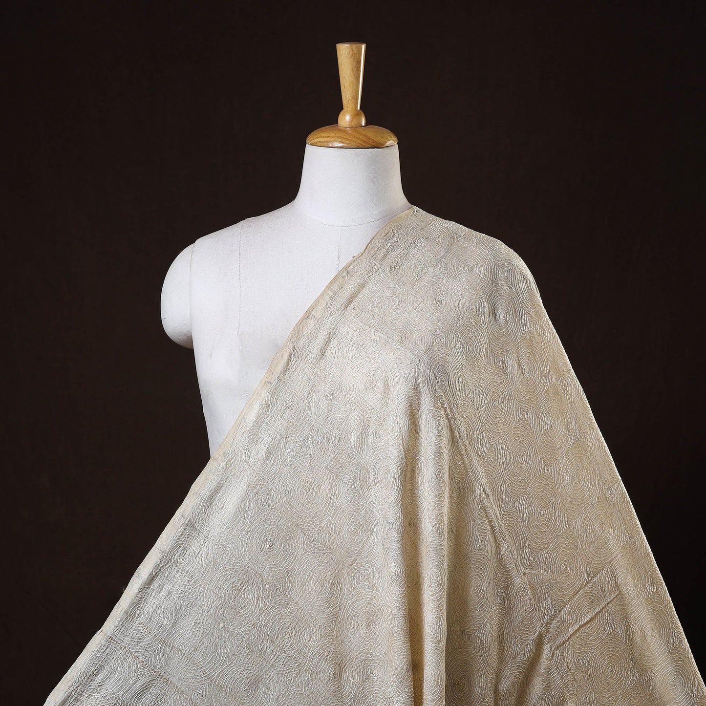 Beige - handwoven pure tussar silk kantha work fabric 04