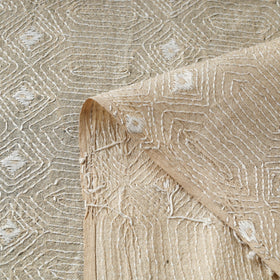 Beige - handwoven pure tussar silk kantha work fabric 05