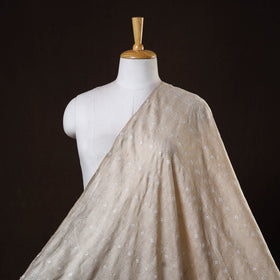 Beige - handwoven pure tussar silk kantha work fabric 05