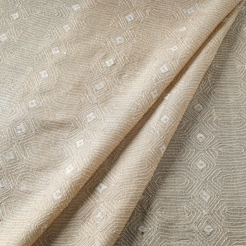 Beige - handwoven pure tussar silk kantha work fabric 05