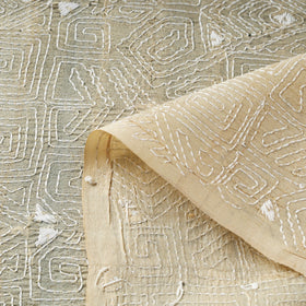 Beige - handwoven pure tussar silk kantha work fabric 06