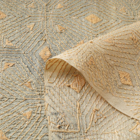 Beige - handwoven pure tussar silk kantha work fabric 07