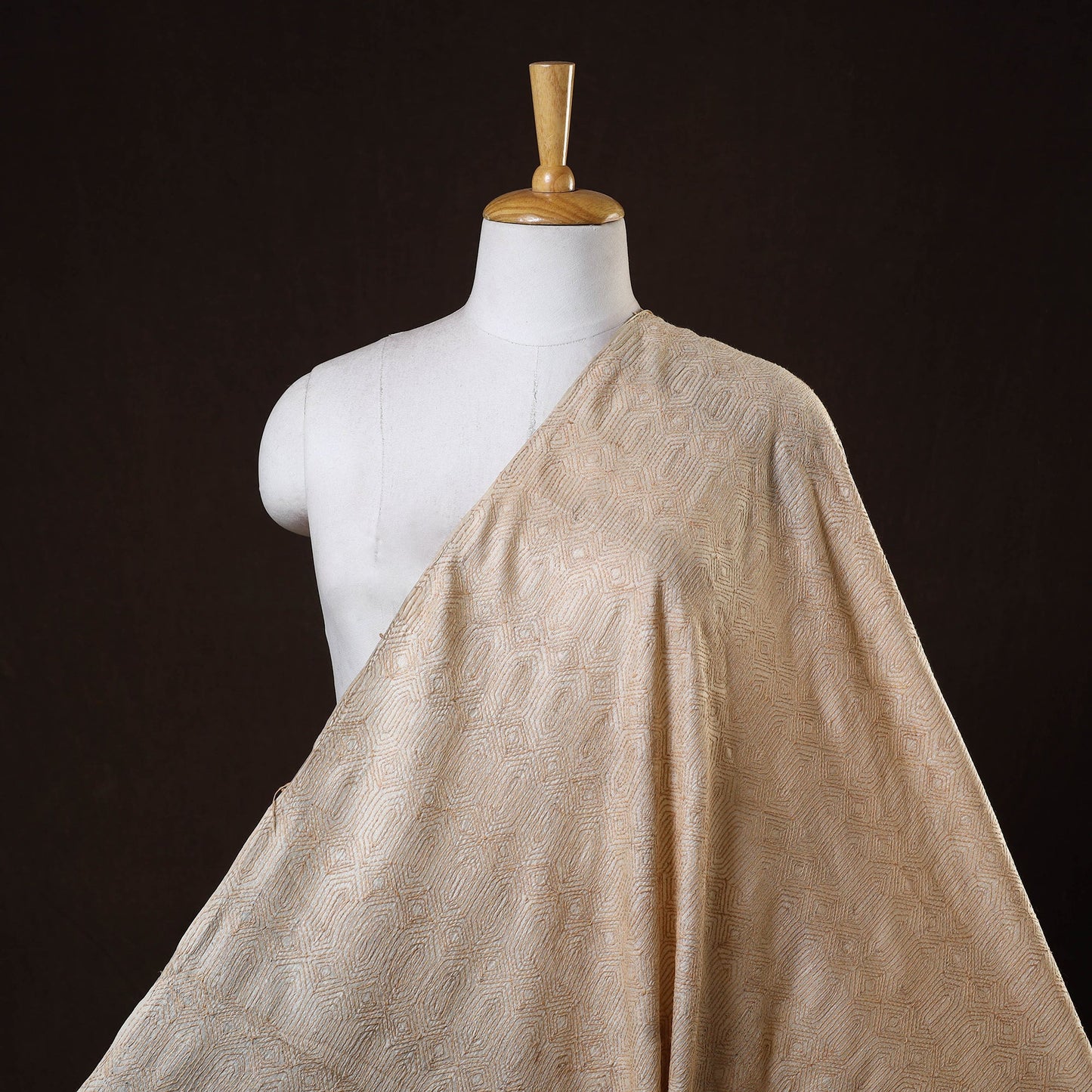 Beige - handwoven pure tussar silk kantha work fabric 12