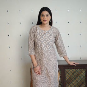Beige Handwoven Wool Pedana Kalamkari Print Kurta For Women