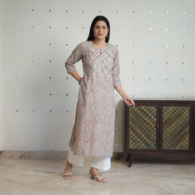 Beige Handwoven Wool Pedana Kalamkari Print Kurta For Women
