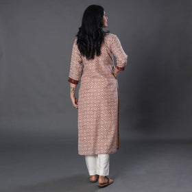 Beige Handwoven Wool Pedana Kalamkari Print Kurta For Women