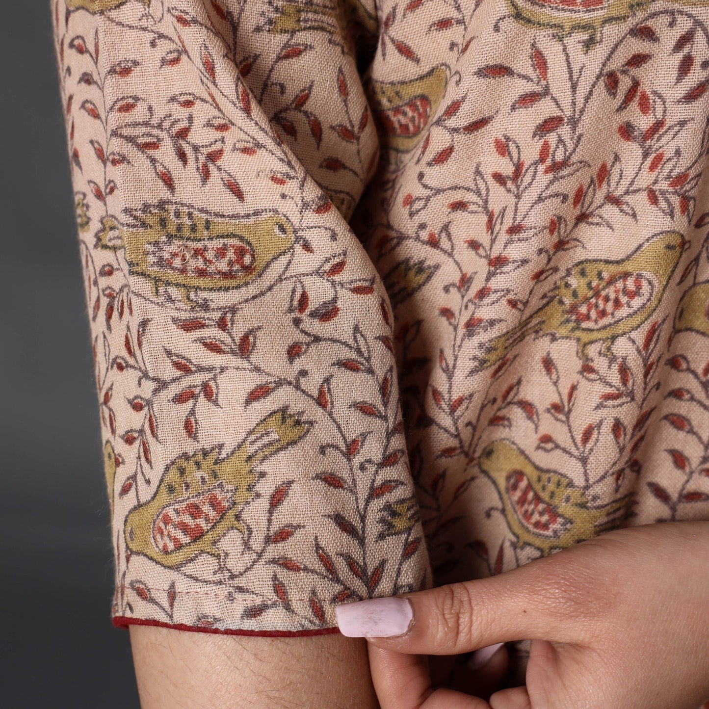 Beige Handwoven Wool Pedana Kalamkari Print Kurta For Women